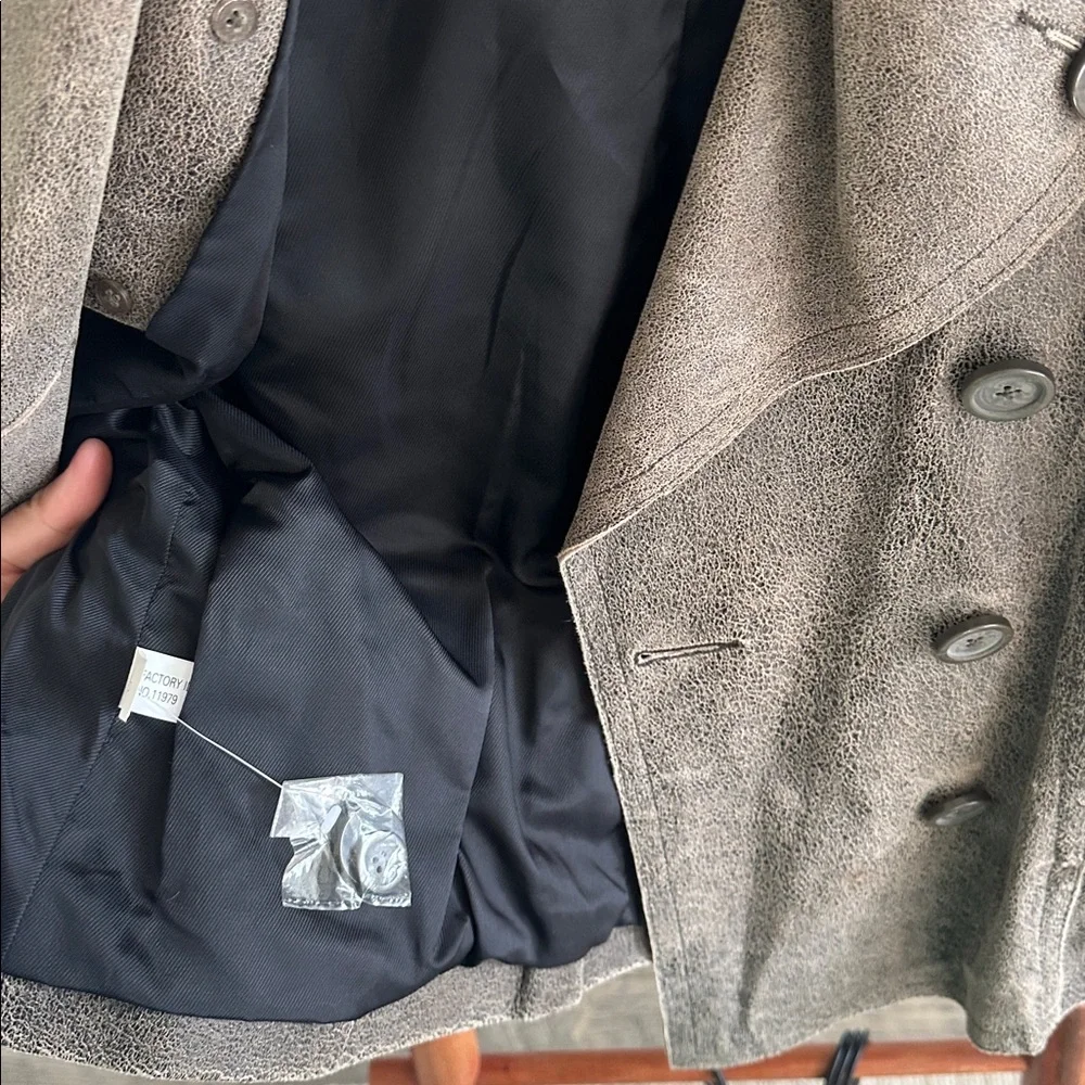 NWOT Vintage Express distressed brown leather double-breasted jacket - Picture 10 of 11